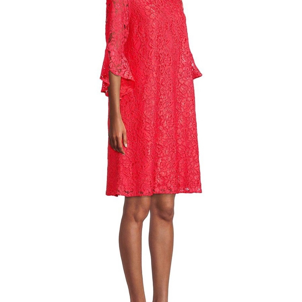 Caroline Rose Soft Coral Lace Dress —NWT